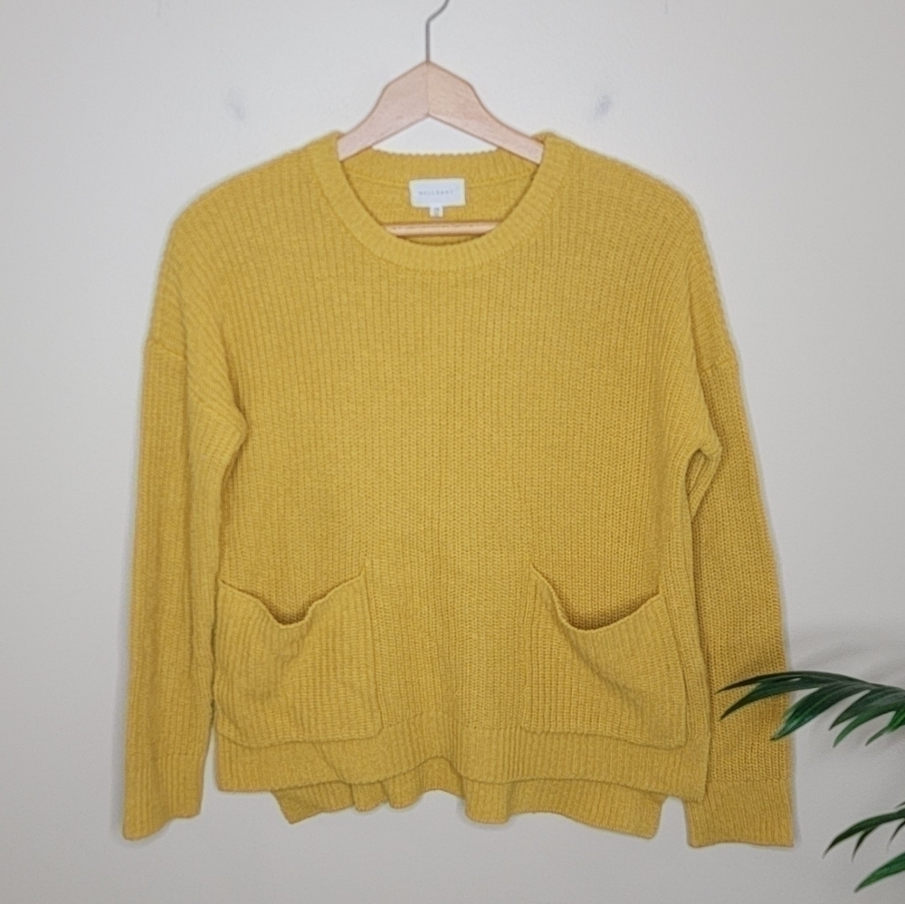 Melloday Mustard Yellow Knit Sweater with Front Slip Pockets Size XS